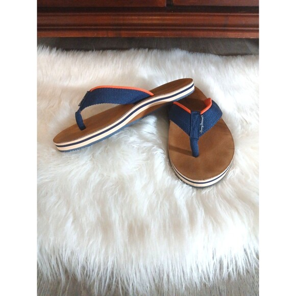 TOMMY BAHAMA KEHNAN MEN'S SIZE 9 NAVY/ORANGE CANVAS FLIP FLOPS - Picture 7 of 10